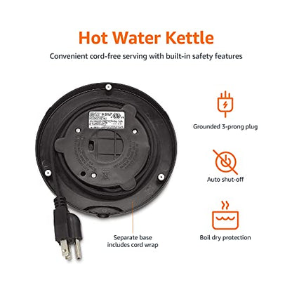Amazon Basics Stainless Steel Fast, Portable Electric Hot Water Kettle For Tea And Coffee, 1.7-Liter, Silver