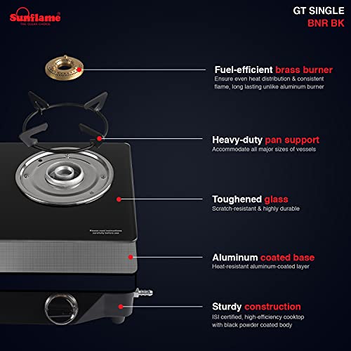  Unflame Single Burner DX Glass Top 1 Burner Gas Stove (Manual Ignition, Black)
