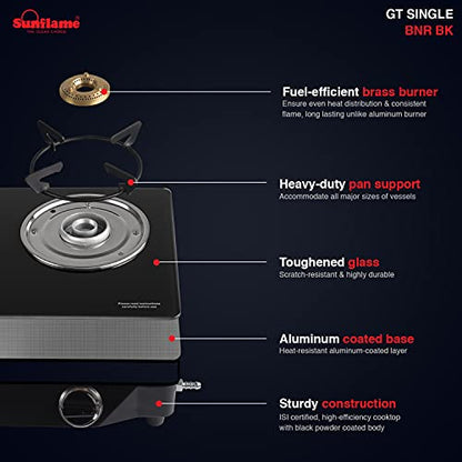  Unflame Single Burner DX Glass Top 1 Burner Gas Stove (Manual Ignition, Black)