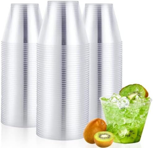  100 Pack 9 OZ Clear Plastic Cups, Hard Clear Disposable Plastic Cups, Bulk Plastic Tumblers Cups For Wedding, Thanksgiving, Halloween, Christmas Party