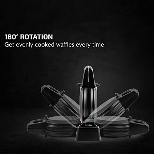  Vente Electric Waffle Maker 1000W Power With Nonstick Plates And 180 Rotating Flip Function, Perfect For Cooking Belgian Waffles And Breakfast, Portable And Compact Design, Black WMF1440BR