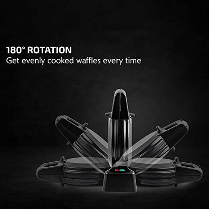  Vente Electric Waffle Maker 1000W Power With Nonstick Plates And 180 Rotating Flip Function, Perfect For Cooking Belgian Waffles And Breakfast, Portable And Compact Design, Black WMF1440BR