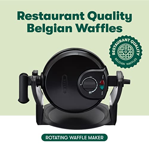 Bella Classic Rotating Belgian Waffle Maker With Nonstick Plates, Removable Drip Tray, Adjustable Browning Control And Cool Touch Handles, Black