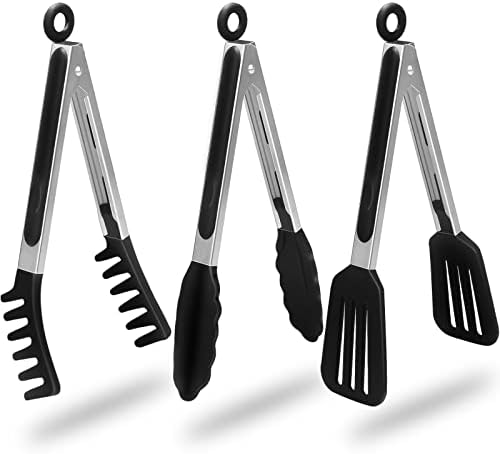  3 Pack Kitchen Tongs (9 Inches), Non Stick Stainless Steel Tongs With Silicone Tip For Cooking BBQ Baking(Red)