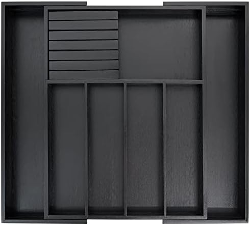  Bamboo Silverware Drawer Organizer Kitchen, Expandable Utensil Holder And Cutlery Tray With Divider | 13"-21.6" Flatware Storage And Removable Knife Block