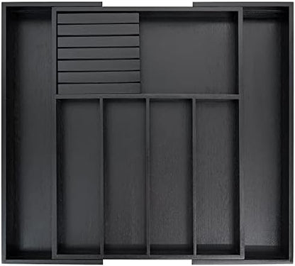  Bamboo Silverware Drawer Organizer Kitchen, Expandable Utensil Holder And Cutlery Tray With Divider | 13"-21.6" Flatware Storage And Removable Knife Block