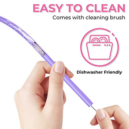  Reusable Silicone Drinking Straws 15 Pack, Heart Shaped Straws With 2pcs CLeaner Brushes For Smoothies Tumblers Cocktail MilkShake, DishWasher Safe