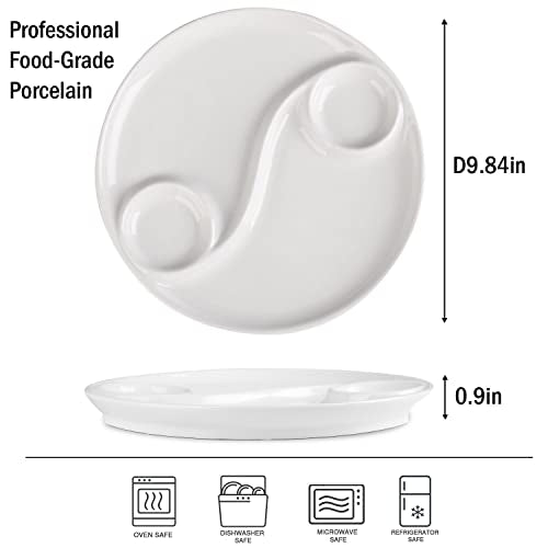  Fondue Sauce Plates Set Of 4, 9.84 Inch Round Ceramic Fondue Dishes With Dipping Saucer For Serving Fondue Food, Sauce And Condiments, Microwave Dishwasher Safe