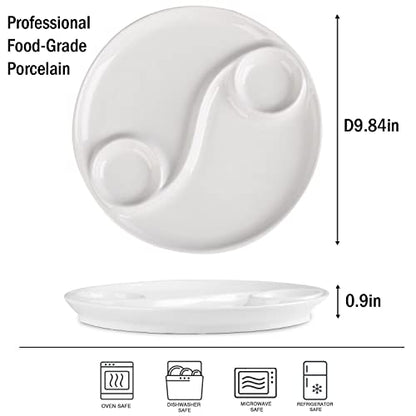  Fondue Sauce Plates Set Of 4, 9.84 Inch Round Ceramic Fondue Dishes With Dipping Saucer For Serving Fondue Food, Sauce And Condiments, Microwave Dishwasher Safe