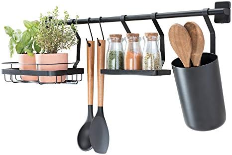  IDesign Austin Kitchen Metal Wall Organizer, Holds Spices, Utensils, Black
