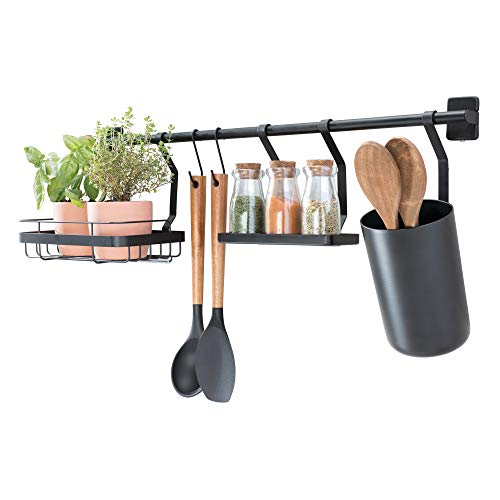  IDesign Austin Kitchen Metal Wall Organizer, Holds Spices, Utensils, Black