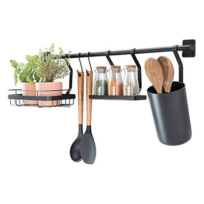  IDesign Austin Kitchen Metal Wall Organizer, Holds Spices, Utensils, Black