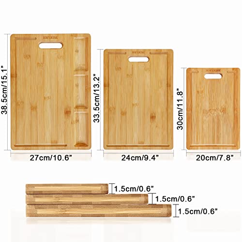  Original Bamboo Cutting Board(3 Piece Set) With Handle For Kitchen, With Built-In Compartments And Juice Grooves, Heavy Duty Chopping Board Serving Tray, Butcher Block, Carving Board…