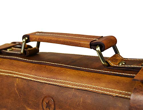  Aron Leather Goods Vendimia Estilo Leather Knife Roll Storage Bag, Elastic And Expandable 10 Pockets, Adjustable/Detachable Shoulder Strap, Travel-Friendly Chef Knife Case Roll (Caramel, Leather)