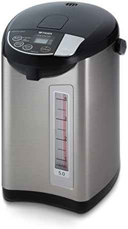 TIGER PDU-A30U-K Electric Water Boiler And Warmer, Stainless Black, 3.0-Liter & Micom Rice Cooker With Food Steamer & Slow Cooker, Stainless Steel Black