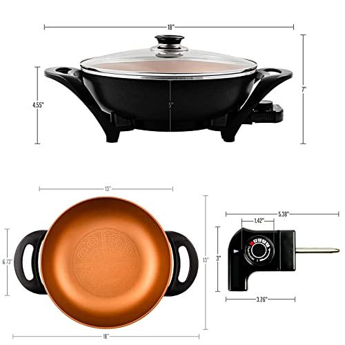  13" Nonstick Electric Skillet - For Fry Bake Steam Simmer (5Qt, Copper)