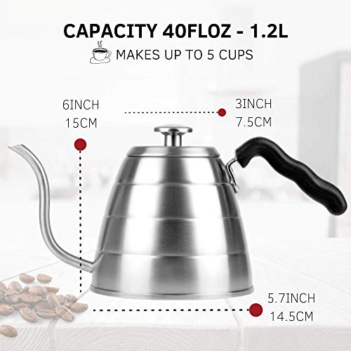  Brewello Gooseneck Kettle - Pour-Over Coffee Kettle With Built-in Thermometer And Triple-Layer Base (40-Ounce/1.2Liter) Stainless Steel Kettle For Baristas And Home Coffee Brewing Enthusiasts