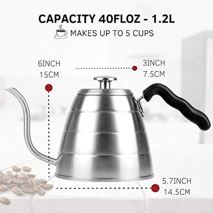  Brewello Gooseneck Kettle - Pour-Over Coffee Kettle With Built-in Thermometer And Triple-Layer Base (40-Ounce/1.2Liter) Stainless Steel Kettle For Baristas And Home Coffee Brewing Enthusiasts