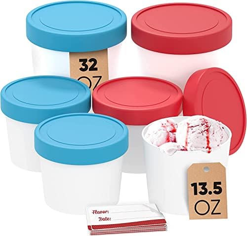  Ice Cream Containers For Homemade Ice Cream (2 Pcs) - Reusable Ice Cream Storage Containers For Freezer - Leak-Free Ice Cream Containers With Lids (Silicone) - 1 Liter Per Ice Cream Container