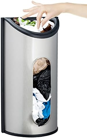  Greenco Plastic Bag Saver, Holder And Dispenser, Wall Mount Brushed Stainless Steel Storage Solution With An Extra Wide Opening For Easy Access To Grocery Bags, Trash Bags, Shopping Bags
