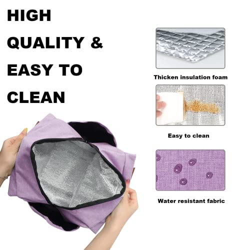  Lunch Bag Women Insulated Lunch Box Reusable Durable Leakproof Large Spacious Cooler Tote For Women Men Adult With Bottle Holder And Side Pockets For Work Office Travel Picnic - Purple