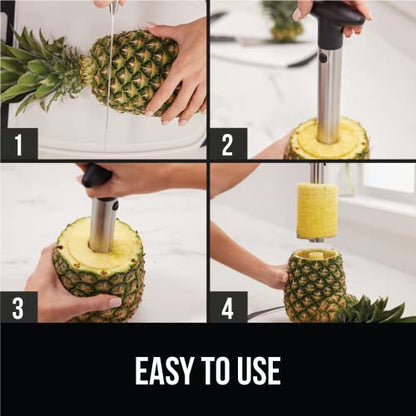  Pineapple Corer, Easy To Use BPA Free Peeler, Rust Resistant Reinforced Stainless Steel Sharp Blades, Fruit Slicer Tool, Detachable Handle, Kitchen Essentials, Core Twist Remover, Black