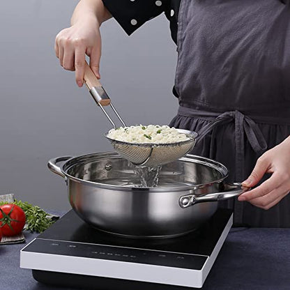  Enta Kitchen 7 Inch Fine Mesh Strainers, Premium Stainless Steel Colanders And Sifters For Baking, With Reinforced Frame And Sturdy Heat Resistant Wooden Handle, Perfect For Sift, Strain,Fried Food