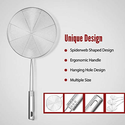  Iware Extra Large Spider Strainer Skimmer Spoon For Frying And Cooking - Set Of 3 Stainless Steel Wire Pasta Strainer With Long Handle, Professional Kitchen Skimmer Ladle - 13.8", 15" & 16.4"