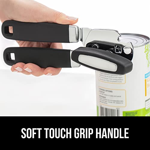  Heavy Duty Stainless Steel Smooth Edge Manual Hand Held Can Opener With Soft Touch Handle, Rust Proof Oversized Handheld Easy Turn Knob, Best Large Lid Openers For Kitchen, Black