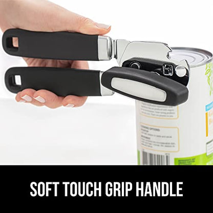  Heavy Duty Stainless Steel Smooth Edge Manual Hand Held Can Opener With Soft Touch Handle, Rust Proof Oversized Handheld Easy Turn Knob, Best Large Lid Openers For Kitchen, Black