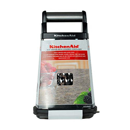 KitchenAid Gourmet 4-Sided Stainless Steel Box Grater With Detachable Storage Container, 10 Inches Tall, Black