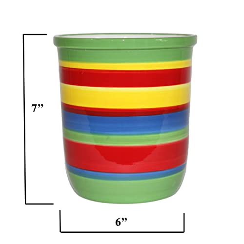 Tuscany Colorful Rainbow, Hand Painted Ceramic Utensil Jar, 81739