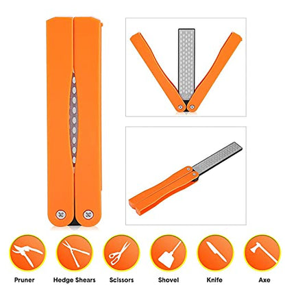  5" Diamond Pocket Sharpener Knife Sharpener Folding Knife Garden Tools Sharpening 400/600 Grit Double Sided Sharpening Stone For Kitchen, Garden, Outdoor Tools (Orange)