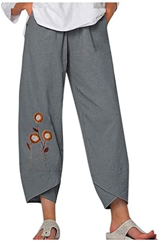  Capri Pants For Women Plus Size Cotton Linen Pockets Wide Leg Trousers Graffiti Print Relex Fit Beach Cropped Pants