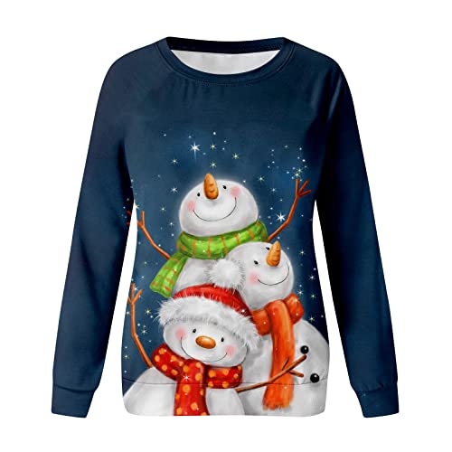  Womens Crewneck Sweatshirt Fall Fashion Sweatshirts Long Sleeve Plus Size Christmas Print Pullover Top Streetwear