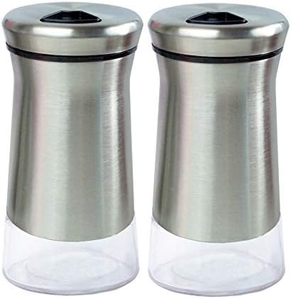  Pepper & Salt Shakers Stainless Steel Cover Glass Bottom With Rotating Adjustable Cover - Spice Sugar Shakers (Metallic Bronze)