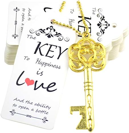  52pcs Vintage Skeleton Key Bottle Opener Wedding Party Favor Guest Souvenir Gift Set With Tag Card And Keychain(Antique Copper)