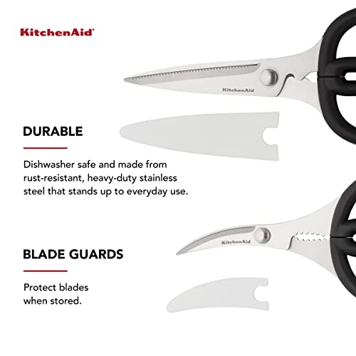 KitchenAid Stainless Steel All Purpose And Seafood Shears Set With Soft Touch Handles, 2 Piece, Black