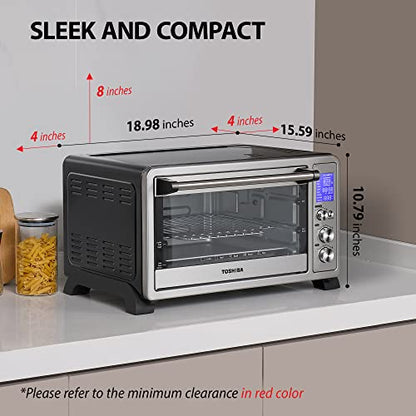 Toshiba OSHIBA AC25CEW-SS Large 6-Slice Convection Toaster Oven Countertop, 10-In-One With Toast, Pizza And Rotisserie, 1500W, Stainless Steel, Includes 6 Accessories