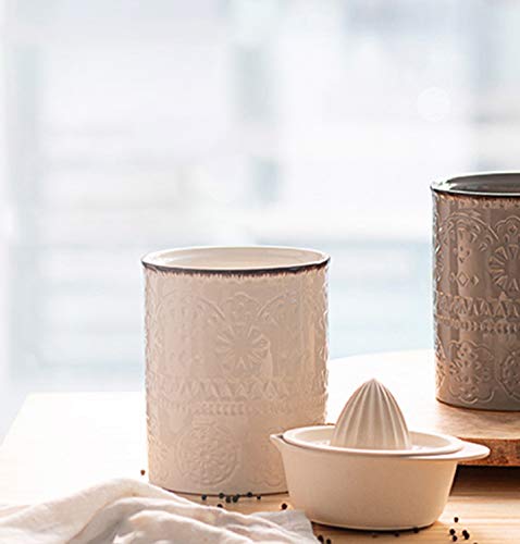  Kitchen Utensil Holder, 7.2”Extra Large Farmhouse Utensil Holders For Countertop, White Ceramic Utensil Crock, Anti Slip & Scratch Cork Bottom, Utensil Holder For Kitchen Counter