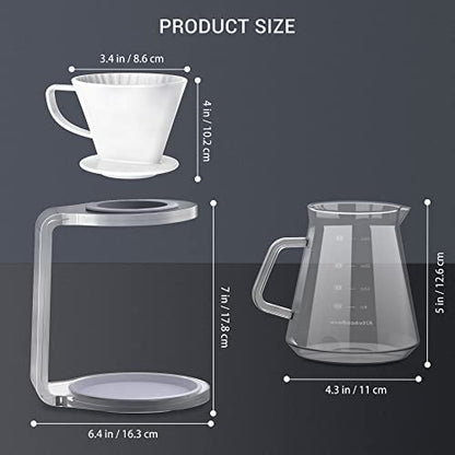  Pour Over Coffee Maker Set Pour Over Stand Set | White Ceramic Dripper | 600ml/20oz Glass Server | Non-slip Stand | Home Office Coffee Maker Kit 5 Cup