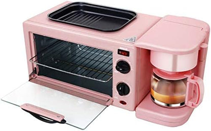  Family Multi-Function Electric Oven, Three-in-One Smart Oven Coffee Machine With Omelet, Air Fryer With Baking Tray, Mini Toaster, Coffee Machine, Small Appliances,Pink