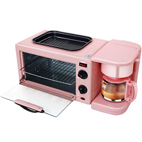  Family Multi-Function Electric Oven, Three-in-One Smart Oven Coffee Machine With Omelet, Air Fryer With Baking Tray, Mini Toaster, Coffee Machine, Small Appliances,Pink