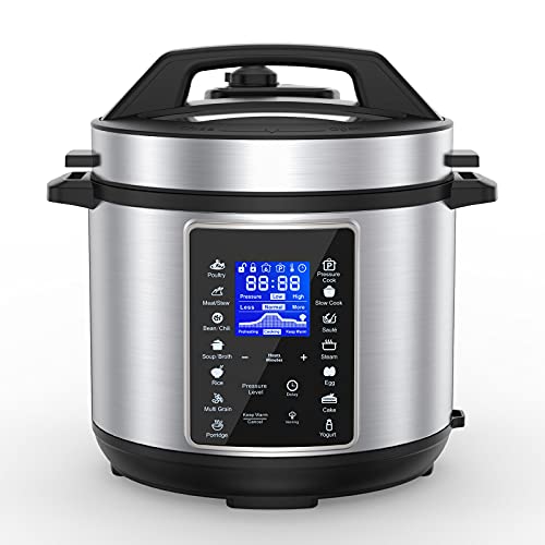 6 QT Electric Pressure Cooker, 14 One Touch Programs Electric Cooker, Slow Cooker, Rice Maker, Saute Pan, Yogurt Maker, Stainless Steel Multicooker