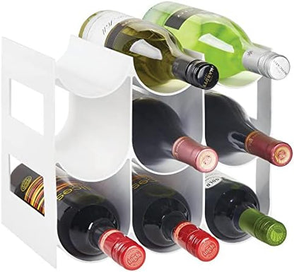  Plastic Free-Standing Water Bottle Organization/Wine Rack Storage Organizer For Kitchen Countertops, Cabinet, Bin, Pantry, Fridge, Refrigerator, 3 Tiers, 9 Bottles, Lumiere Collection - White