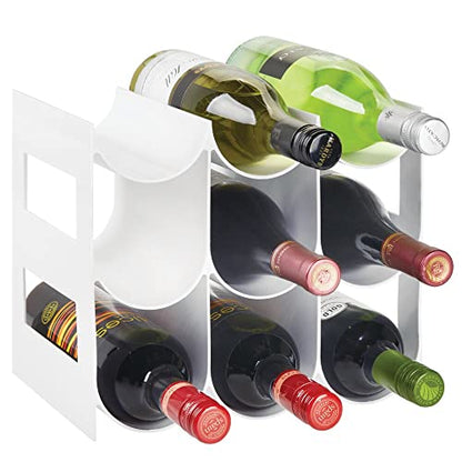  Plastic Free-Standing Water Bottle Organization/Wine Rack Storage Organizer For Kitchen Countertops, Cabinet, Bin, Pantry, Fridge, Refrigerator, 3 Tiers, 9 Bottles, Lumiere Collection - White
