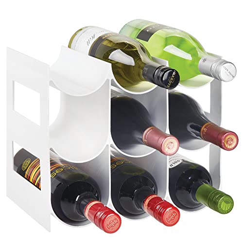  Plastic Free-Standing Water Bottle Organization/Wine Rack Storage Organizer For Kitchen Countertops, Cabinet, Bin, Pantry, Fridge, Refrigerator, 3 Tiers, 9 Bottles, Lumiere Collection - White