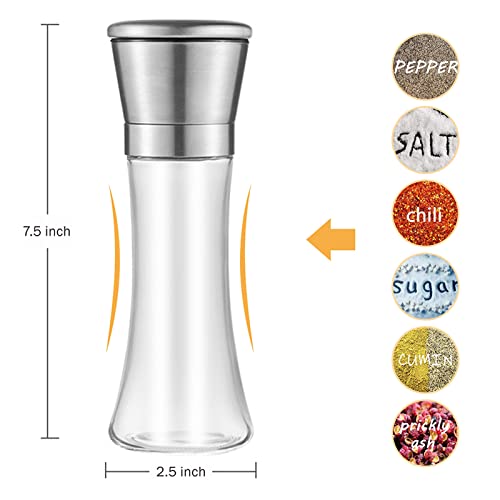  Salt And Pepper Shakers Grinders Refillable Stainless Steel, Adjustable Coarseness Mills Glass Material To Refill Sea Salt,Small Peppercorn,Black Pepper (single Package)
