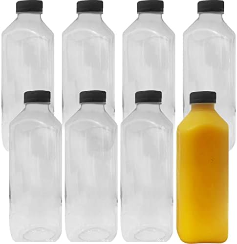  XL Professional Grade Empty 33 Oz Plastic Juice Bottles With Black Caps. 24 Pack For Orange, Apple, Cranberry And Other Fruit Juices, Smoothies Or Beverage Blends. Reusable PET Drink Juicing Container