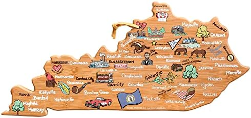  Exas State Shaped Cutting Board And Charcuterie Serving Platter With Artwork By Fish Kiss, Includes Hang Tie For Wall Display